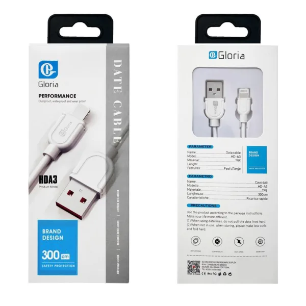 Cabo Lightning para USB Fast Charging 2.4A - 3 Metro