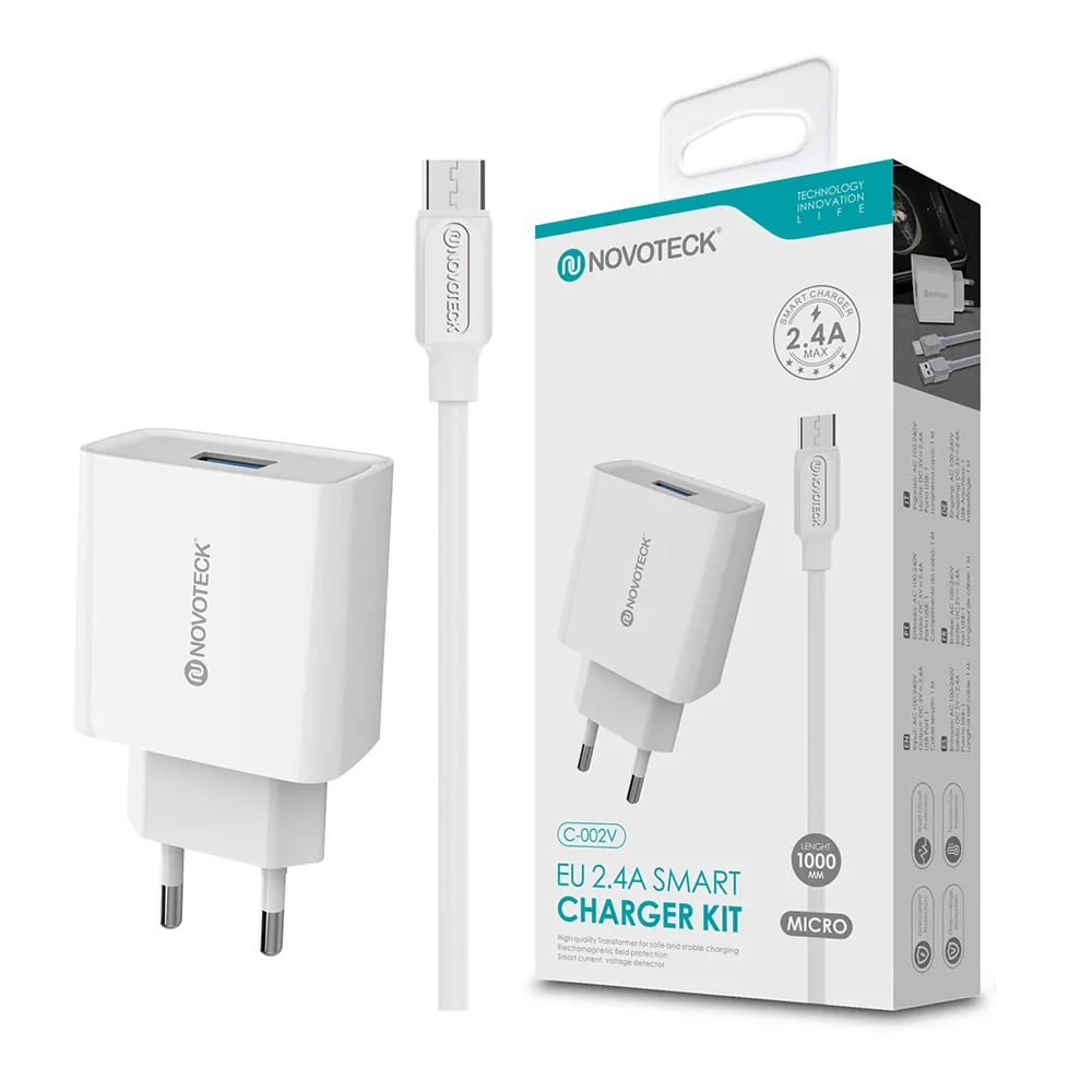 Carregador USB com Cabo Micro USB 2.4A NovoTeck