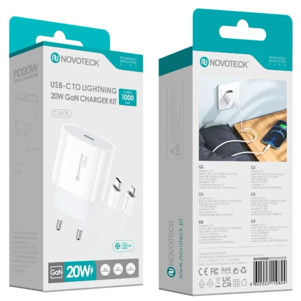 Carregador GaN 20W iPhone 15 - 17 USB-C com Cabo