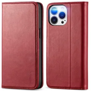 Capa Flip iPhone 16 Pro Max com Carteira - Vermelho