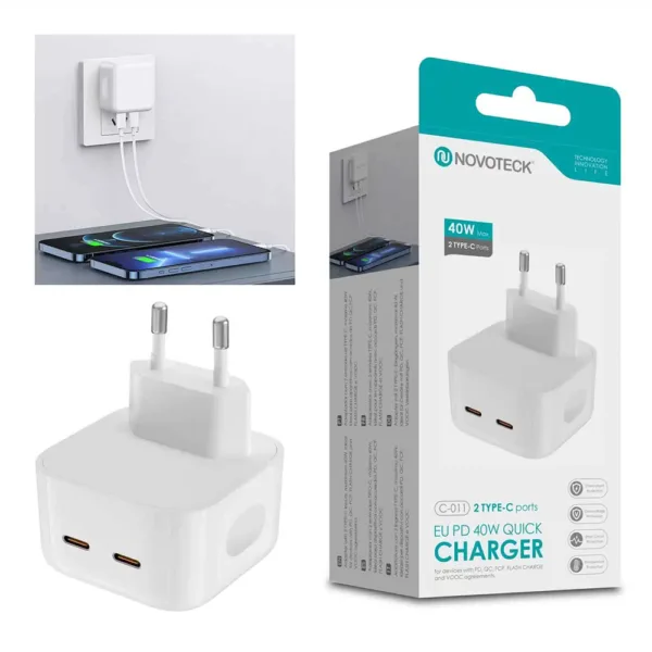 Adaptador de corrente USB-C de 40W 2xPD 20W