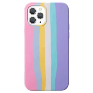 Capa iPhone 11 12 12 pro SE 2020 Silicone Líquido Arco-Íris Rosa