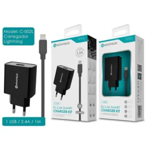 Carregador USB com Cabo Lightning (C-002l NovoTeck - Preto) iPhone 5 | 6 | 7 | 8 | SE