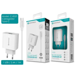 Carregador USB com Cabo Type C 2.4A (C-002T NovoTeck - Branco)