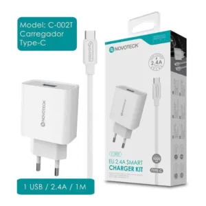Carregador USB com Cabo Type C 2.4A (C-002T NovoTeck - Branco)