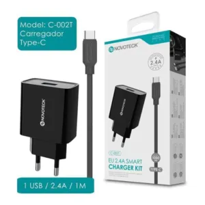 Carregador USB com Cabo Type C 2.4A (C-002T NovoTeck - Preto)