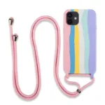 Capa iPhone 11 12 | 12 Pro com Cordão - Arco-íris Rosa