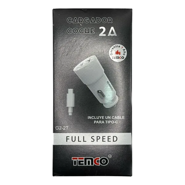 Carregador de Isqueiro Dual-Port com Cabo USB-C 2A