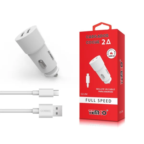 Carregador de Isqueiro Dual-Port com Cabo USB-C 2A