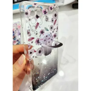 Capa iPhone 11 Glitter Flor com Suporte - Preto - Image 1
