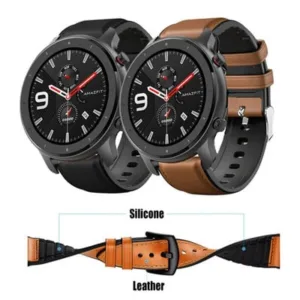 Bracelete de silicone em couro para Amazfit GTR 47 mm