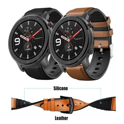 Bracelete de silicone em couro para Amazfit GTR 47 mm Bracelete de silicone em couro para Amazfit GTR 47 mm