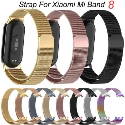 Bracelete em aco inoxidavel magnetica para Mi Band 8 Smartwatch Bracelete em aco inoxidavel magnetica para Mi Band 8 Smartwatch