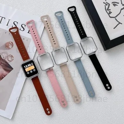Capa protetora em aco inoxidavel em couro para smartwatch Capa protetora em aco inoxidavel em couro para smartwatch