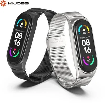 Bracelete milanesa em aco inoxidavel para Mi Band 5 6 7 8 Metalna milanska Bracelete milanesa em aco inoxidavel para Mi Band 5 6 7 8 Metalna milanska