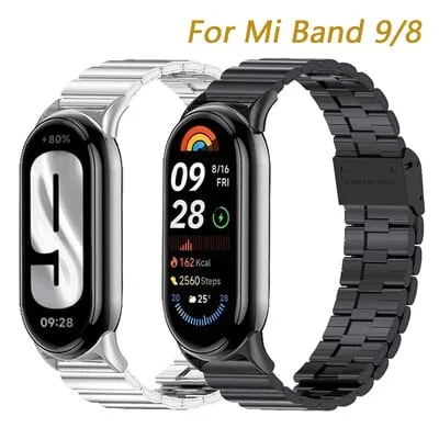 Bracelete em aco inoxidavel para Mi Band 9, Smart Band 9 Metalni