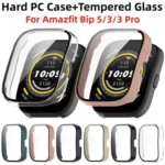 Pelicula de vidro em vidro temperado para Amazfit Bip 5 All-around Screen Protector Bumper Shell Amazfit Bip 3 3 Pro Bip