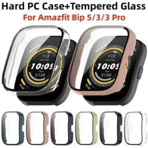 Pelicula de vidro em vidro temperado para Amazfit Bip 5 All-around Screen Protector Bumper Shell Amazfit Bip 3 3 Pro Bip