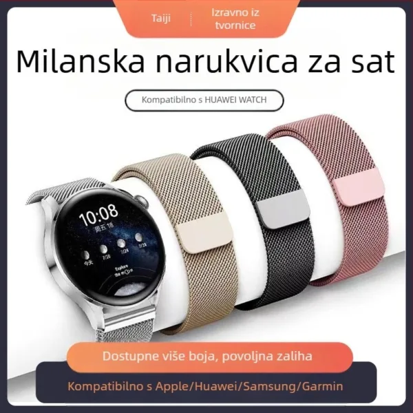 Bracelete milanesa em aco inoxidavel para Huawei Watch 54, Garmin Bracelete milanesa em aco inoxidavel para Huawei Watch 54, Garmin