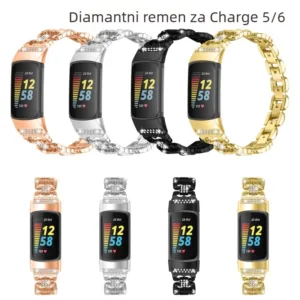 Bracelete em aco inoxidavel brilhante para Fitbit Charge5/Charge6