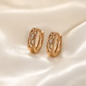 Brincos de argola dourados rosa modelo B geométrico com cristais