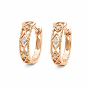 Brincos de argola dourados rosa modelo B geométrico com cristais