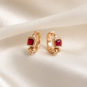 Brincos dourados rosa modelo C com cristal quadrado azul