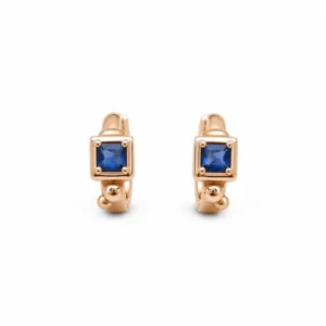 Brincos dourados rosa modelo C com cristal quadrado azul