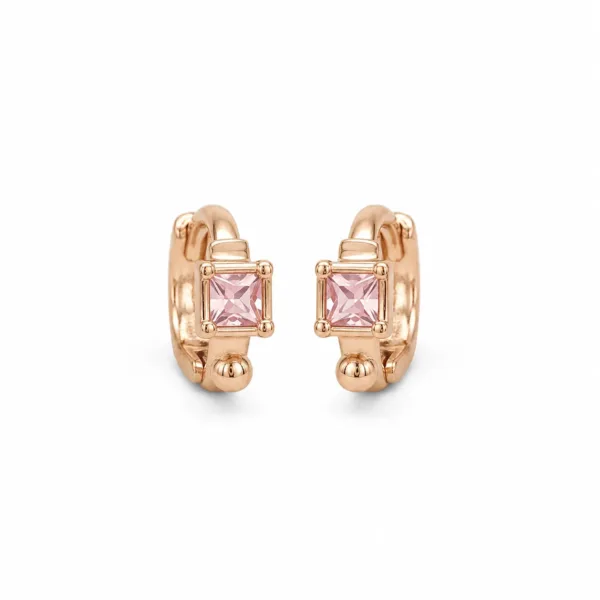 Brincos dourados rosa modelo D com cristal quadrado verde