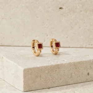 Brincos dourados rosa modelo D com cristal quadrado verde