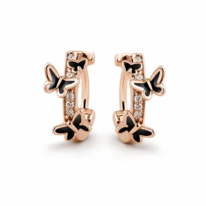 Brincos dourados rosa modelo B com borboletas pretas