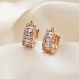 Brincos de argola dourados rosa com cristais baguete