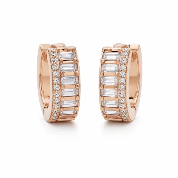 Brincos de argola dourados rosa com cristais baguete