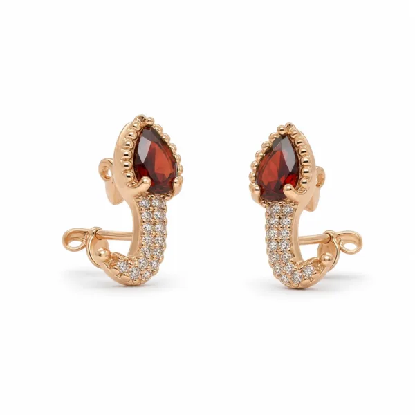 Brincos dourados rosa com cristal gota cristal vermelho