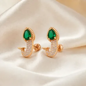 Brincos dourados rosa com cristal gota cristal verde