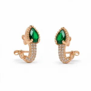 Brincos dourados rosa com cristal gota cristal verde