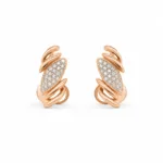 Brincos dourados rosa com folha pavé e aros cruzados