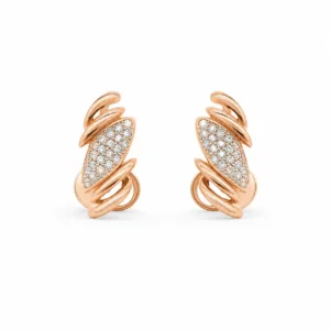 Brincos dourados rosa com folha pavé e aros cruzados