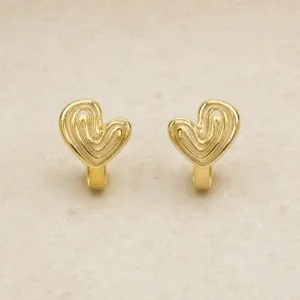 Brincos fashion dourados coração com linhas orgânicas