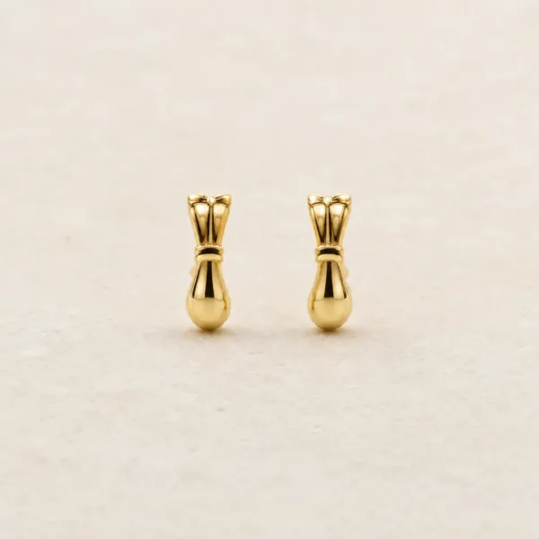 Brincos fashion dourados laço com gota polida
