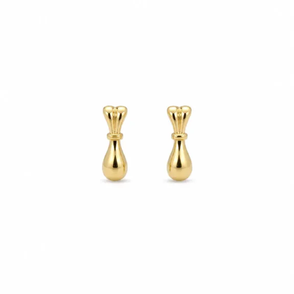Brincos fashion dourados laço com gota polida