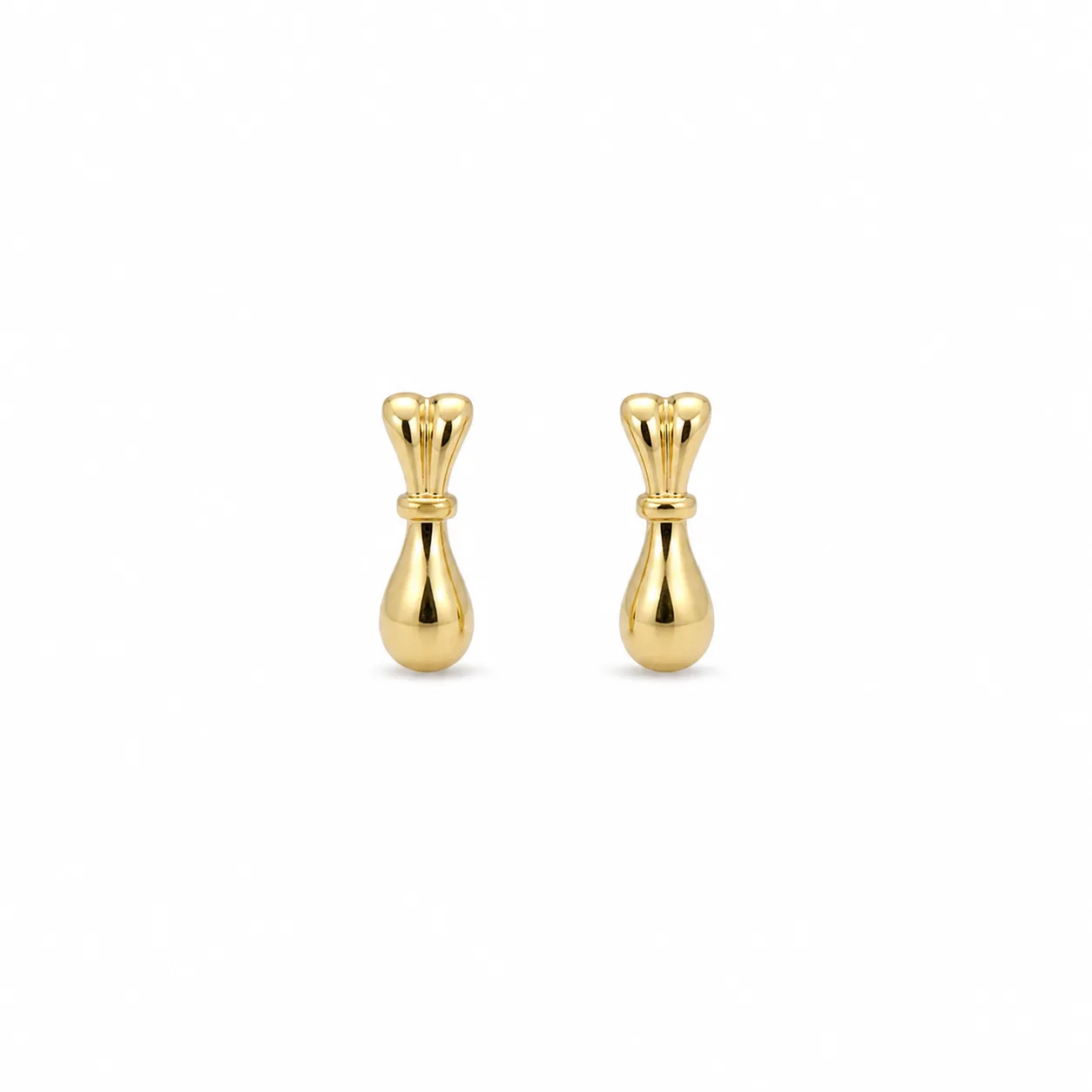 Brincos fashion dourados laço com gota polida
