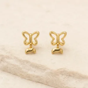 Brincos fashion dourados borboleta com pendente curvo