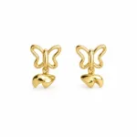 Brincos fashion dourados borboleta com pendente curvo