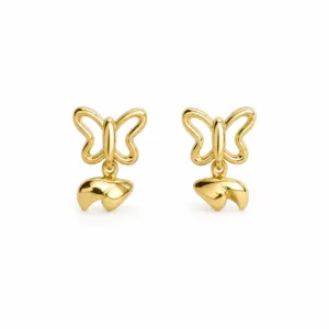 Brincos fashion dourados borboleta com pendente curvo