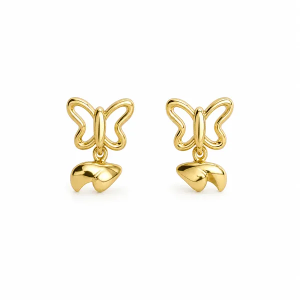 Brincos fashion dourados borboleta com pendente curvo