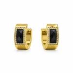 Brincos dourados com cristal preto retangular