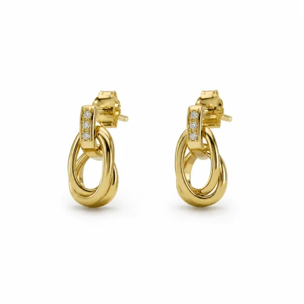 Brincos dourados com laço oval dourado