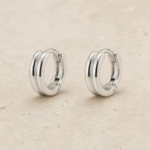brincos prateados de moda em argola dupla minimalista em pedra clara, referência 85373-4