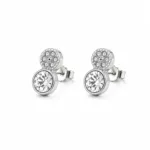 brincos prateados fashion com dois círculos de cristais em fundo branco, referência 85374-13